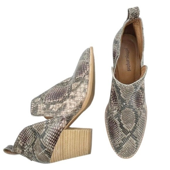 Jeffrey Campbell Rosalee Taupe Gray Snake Print Leather Western Bootie Size 8.5 - Picture 16 of 16